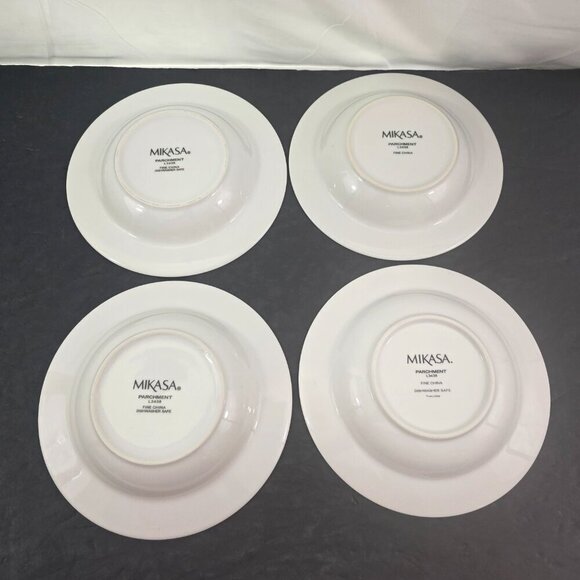 Mikasa Fine China Parchment Platinum Trim Rimmed Soup Salad Bowls – Set of 4 - Picture 9 of 16